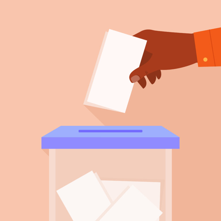 male hand putting voting paper in ballot box