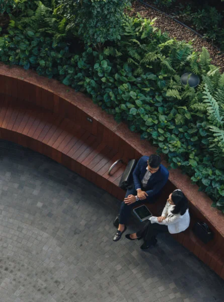 man and woman in a thoughtful conversation