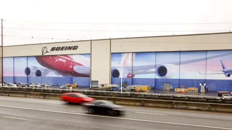 Boeing’s Everett factory on April 24. (Ivy Ceballo / The Seattle Times)